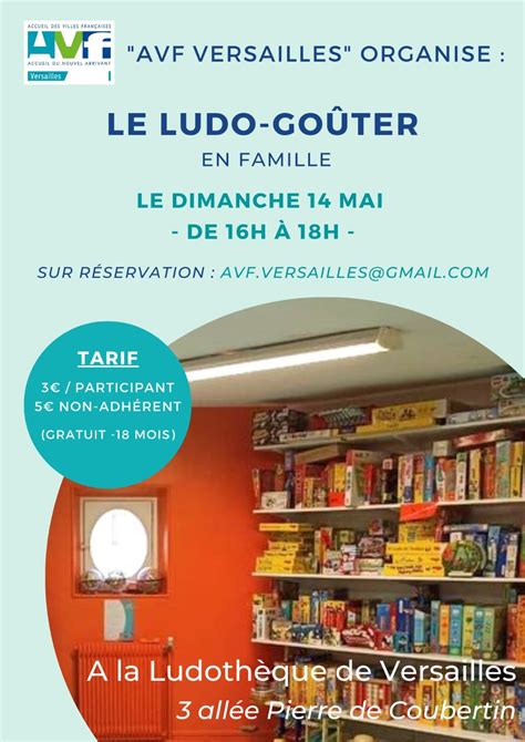 La ludothèque de Versailles Ludo goûter AVF dimanche 14 mai