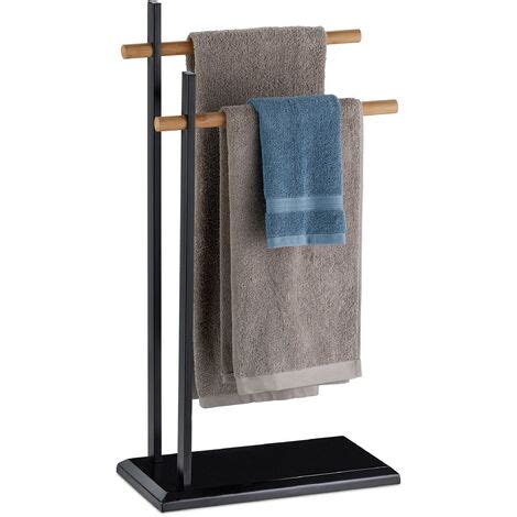 Relaxdays Towel Holder 2 Rails Bamboo Towel Bars Hand Towel Stand