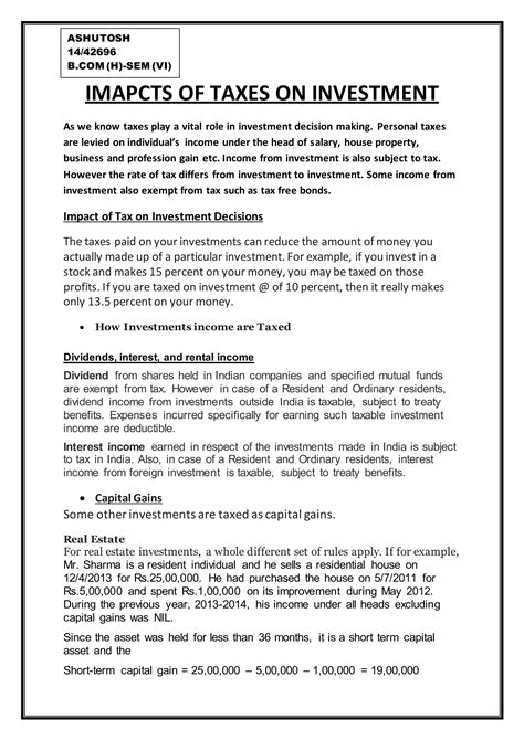 Impacts Of Taxes On Investment Pdf