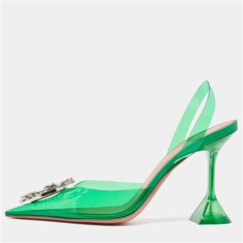 Amina Muaddi Green Pvc Begum Slingback Pumps Size Amina Muaddi