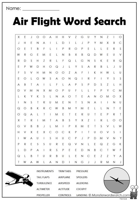 Air Flight Word Search Monster Word Search