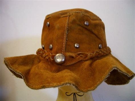 Vintage Hippie Floppy Leather Hat 70s 60s Boho Gypsy Rocker