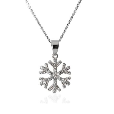 Cubic Zirconia Sterling Silver Rhodium Plated Snowflake Pendant