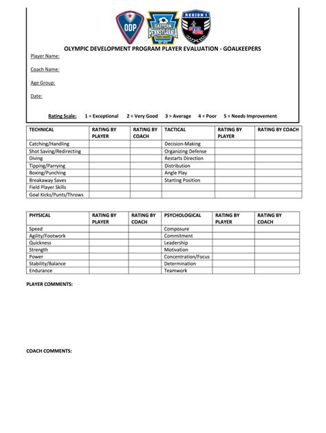 Printable Soccer Player Evaluation Form Printable Forms Free Online