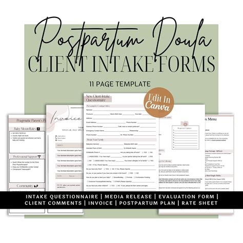 Postpartum Doula Client Intake Forms Doula Handouts Doula Templates Etsy