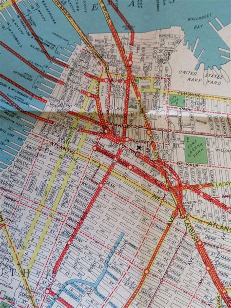 Brooklyn New York Street Map Transit Lines c. 1940 Geographia huge