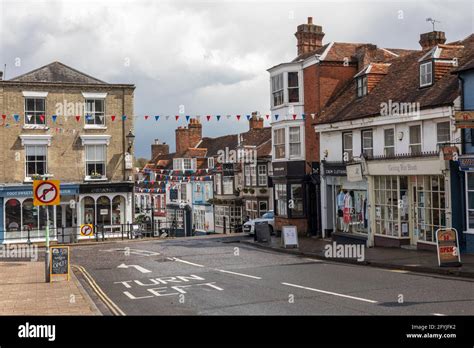 Lymington town centre where shops are now open but few tourist due to ...