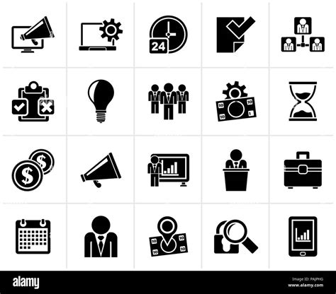 Black Business Management Concept Icons Vector Icon Set Stock Vector