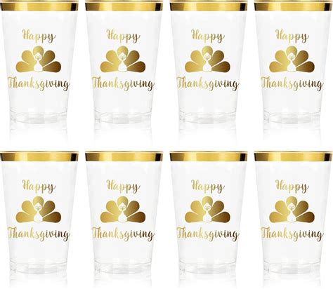 Amazon Whaline 32 Pack Happy Thanksgiving Plastic Cups Gold Turkey