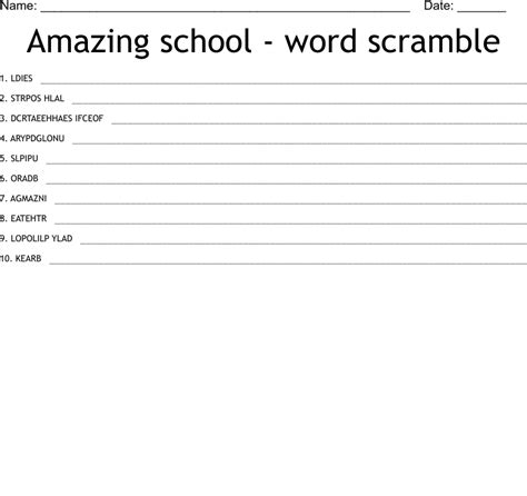 Amazing School Word Scramble Wordmint