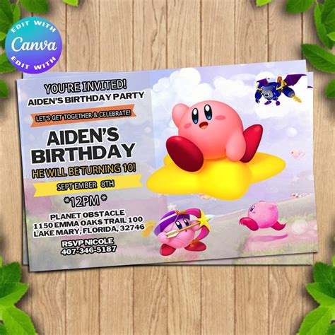 Kirby Invitation Kirby Birthday Invitation Kirby Birthday Party