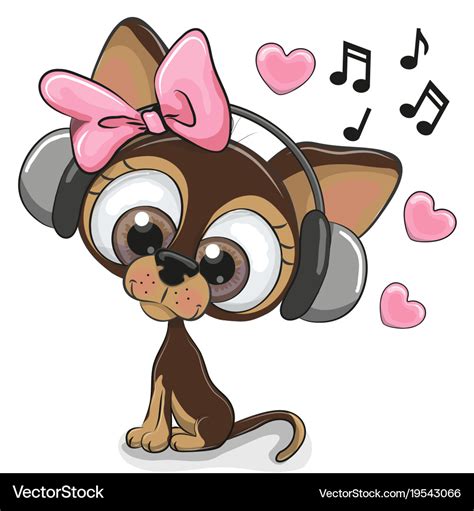 Cute cartoon dog with headphones Royalty Free Vector Image