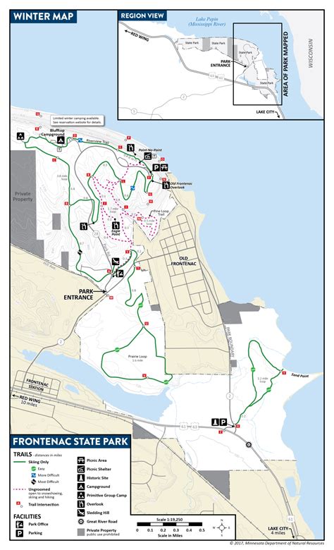 Map of Frontenac State Park, Including Winter Trails and Facilities ...