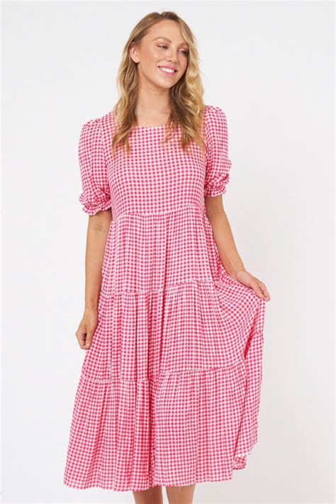 Worthier Southside Gingham Dress Pink Sien Clothing