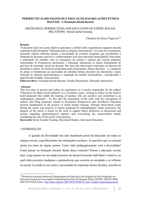 Pdf Perspectivas Decoloniais E Educa O Das Rela Es Tnico Raciais