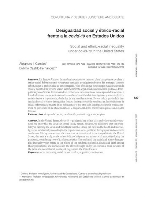 Pdf Desigualdad Social Y Tnico Racial Frente A La Covid En