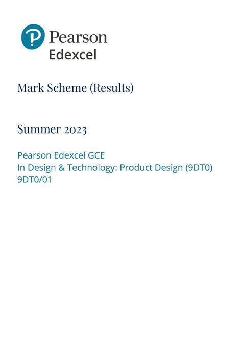 Pearson Edexcel A Level Design And Technology Paper 1 2023 Mark Scheme