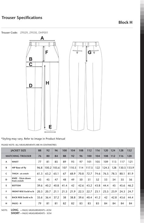 Sizing Chart Ferrari Formalwear