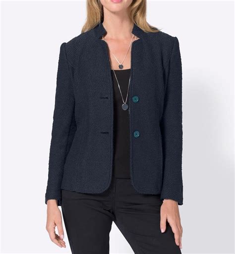 Ambria Damen Blazer Jacke Ungefüttert Kragen Langarm Sommer Marine Gr