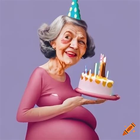 Pregnant Elderly Woman Celebrating Her Birthday On Craiyon