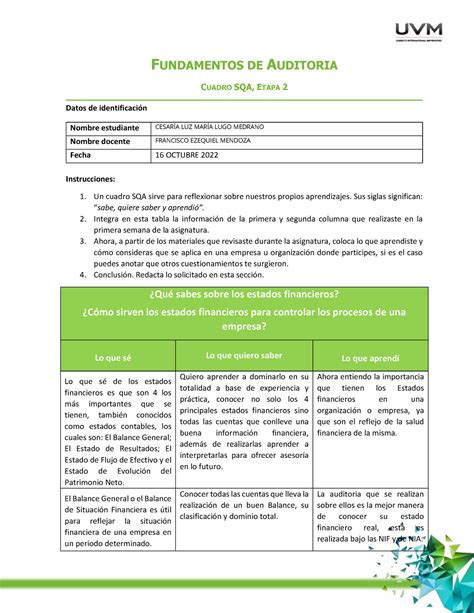 A 11 Clmlm Cuadro SQA E2 FUNDAMENTOS DE AUDITORIA CUADRO SQA ETAPA 2