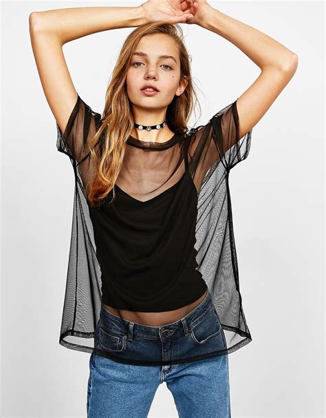 Venta Camiseta Negra Transparente Bershka En Stock