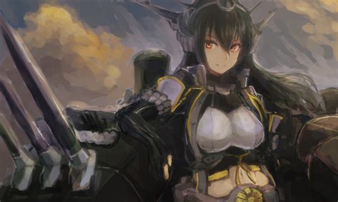 Safebooru 1girl Absurdres Black Gloves Black Hair Cannon Clouds Elbow