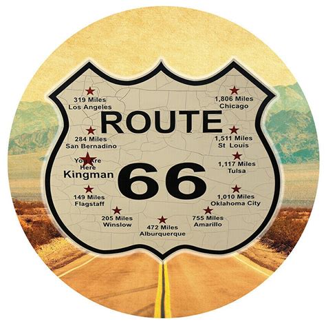 Large 2 Sizes Usa Route 66 Road Journey Design Round Wall Adhesive