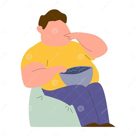 Eating Addiction Mental Ill Addict Fat Man Sitting In Chair And Eating