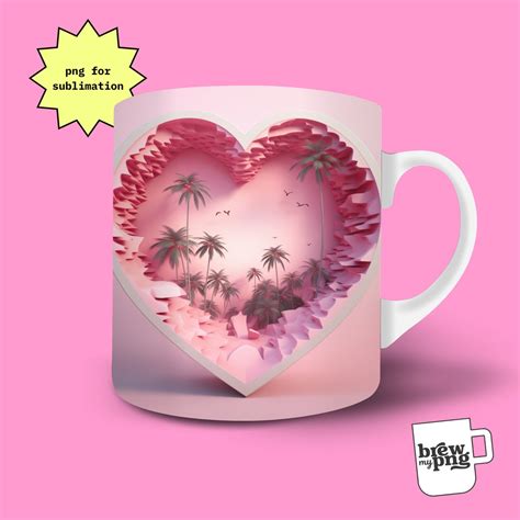 3d Illusion Heart Valentines Day Coffee Mug Png Sublimation Png For Print Mug Wrap Digital