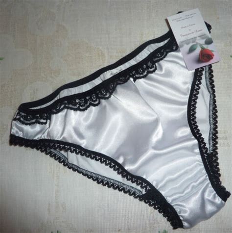 SHINY WHITE SATIN BLACK LACE FRENCH BIKINI BRIEF PANTIES KNICKER XS XXL RETRO EBay