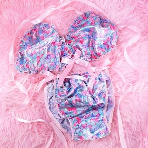 Limited Edition Rainbow Fish Satin Sissy Mermaid Scale Panties And Or Bra String Bikini Set S