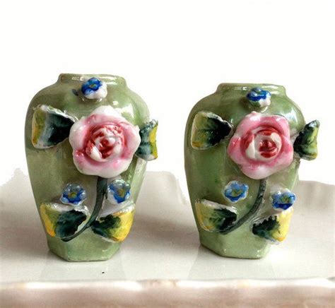 Miniature Lusterware Vases Occupied Japan Floral Design Porcelain