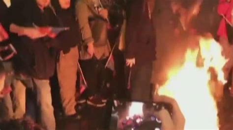 Trump Protesters Torch Maga Hats Throw Objects At Police Outside