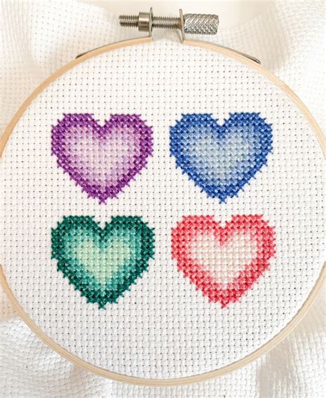 Free Cross Stitch Pattern Four Ombre Hearts Avenue Cross Stitch