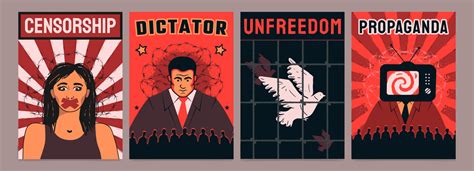 A Set Of Posters About The Totalitarian Regime Propaganda Dictator