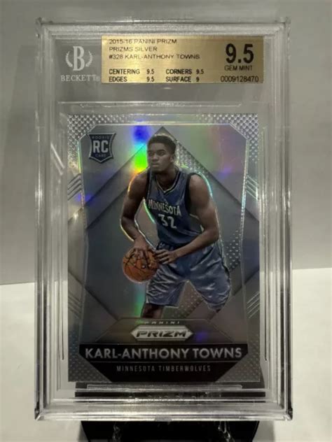 KARL ANTHONY TOWNS 2015 16 Panini Prizm Recrue Argent RC 328 BGS 9 5