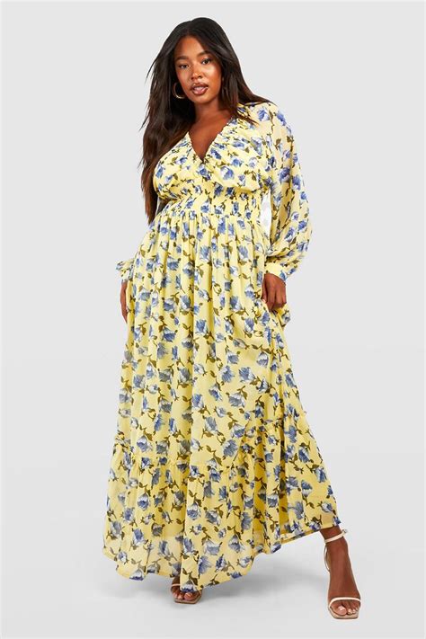 Plus Floral Shirred Waist Maxi Dress Boohoo Uk