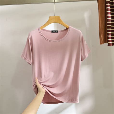 Modal Round Neck Short Sleeved Top For Women Summer Thin Solid Color