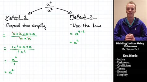 Index Laws Dividing Indices Using Unknowns Youtube