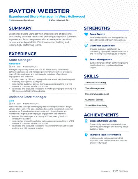 Store Manager Retail Resume Examples Guide For