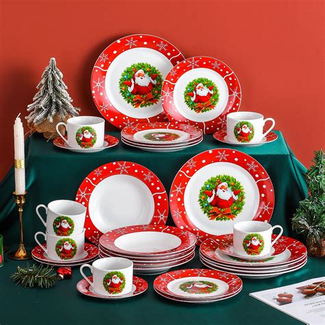 VEWEET Serie SANTACLAUS 30 Piezas Vajillas De Porcelana Vajillas