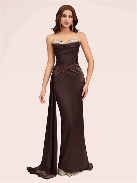 Satin Chocolate Prom Dresses Free Custom Size Cetims