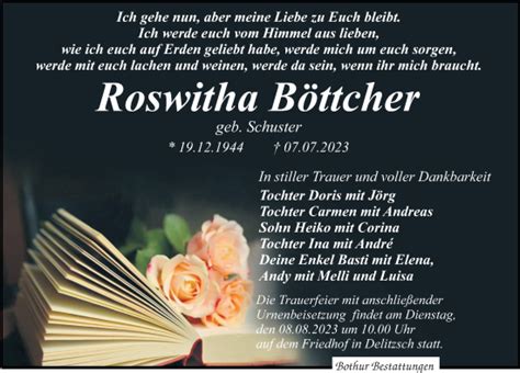 Traueranzeigen Von Roswitha B Ttcher Trauer Anzeigen De