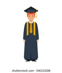 Cartoon Graduate Man Graduation Gown Hat Vetor Stock Livre De