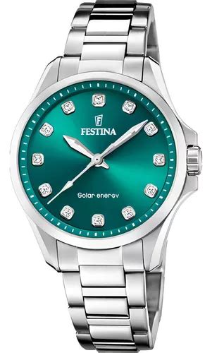 Rel Gio Feminino Festina F Solar Energy Steel Cor De Fundo Verde