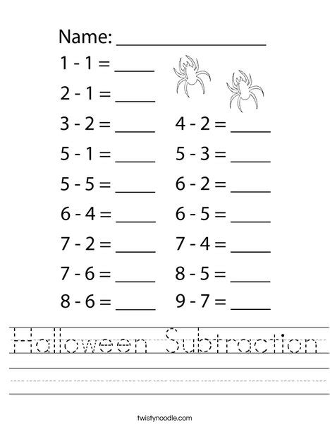 Halloween Subtraction Worksheet Twisty Noodle Worksheets Library