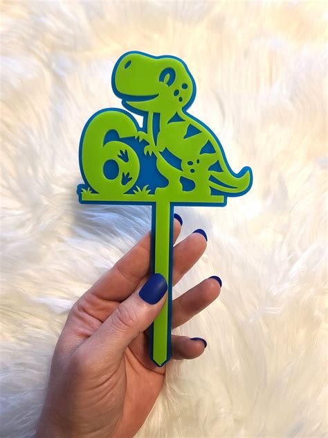 Dinosaur Birthday Cake Topper Custom Color Number Dino Cake Decoration
