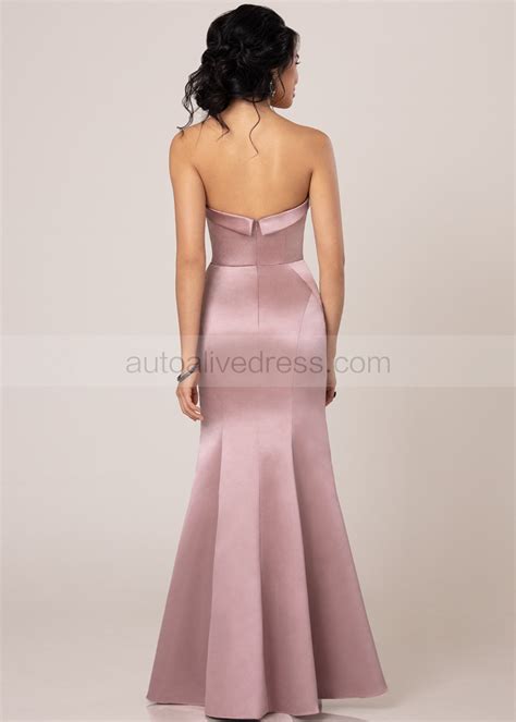 Sheath Strapless Sweetheart Mauve Satin Bridesmaid Dress