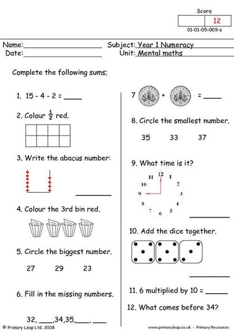 Year 1 Numeracy Printable Resources Free Worksheets For Kids Artofit